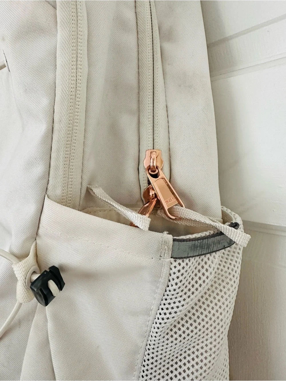 The North Face Jester Luxe Backpack in Cream with Rose Gold Accents